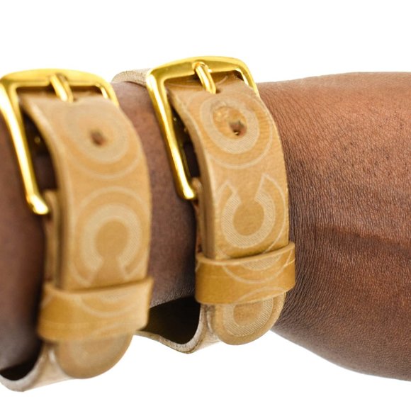 CHANEL Brown Leather COCO Logo Buckle Bracelet nq - Picture 9 of 10